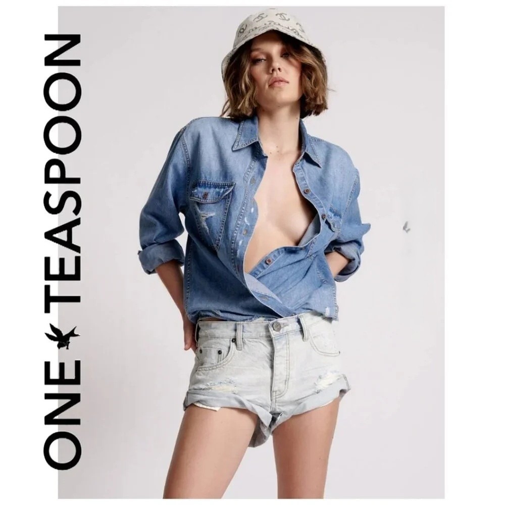 NWT One Teaspoon Bandits Low Waist Denim Shorts Archived Diamonde Blue 26
